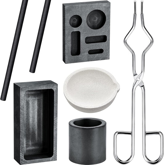 7 Pieces Graphite Torch Melting Casting Kit, Including 2 Graphite Crucible Stir Stick, Graphite Casting Mould V1258-DP02-C-308