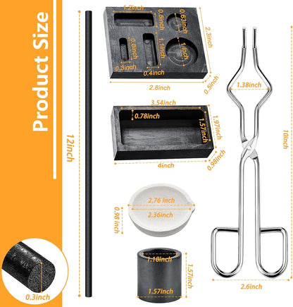 7 Pieces Graphite Torch Melting Casting Kit, Including 2 Graphite Crucible Stir Stick, Graphite Casting Mould V1258-DP02-C-308
