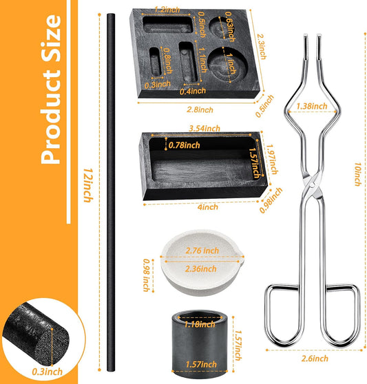 7 Pieces Graphite Torch Melting Casting Kit, Including 2 Graphite Crucible Stir Stick, Graphite Casting Mould V1258-DP02-C-308