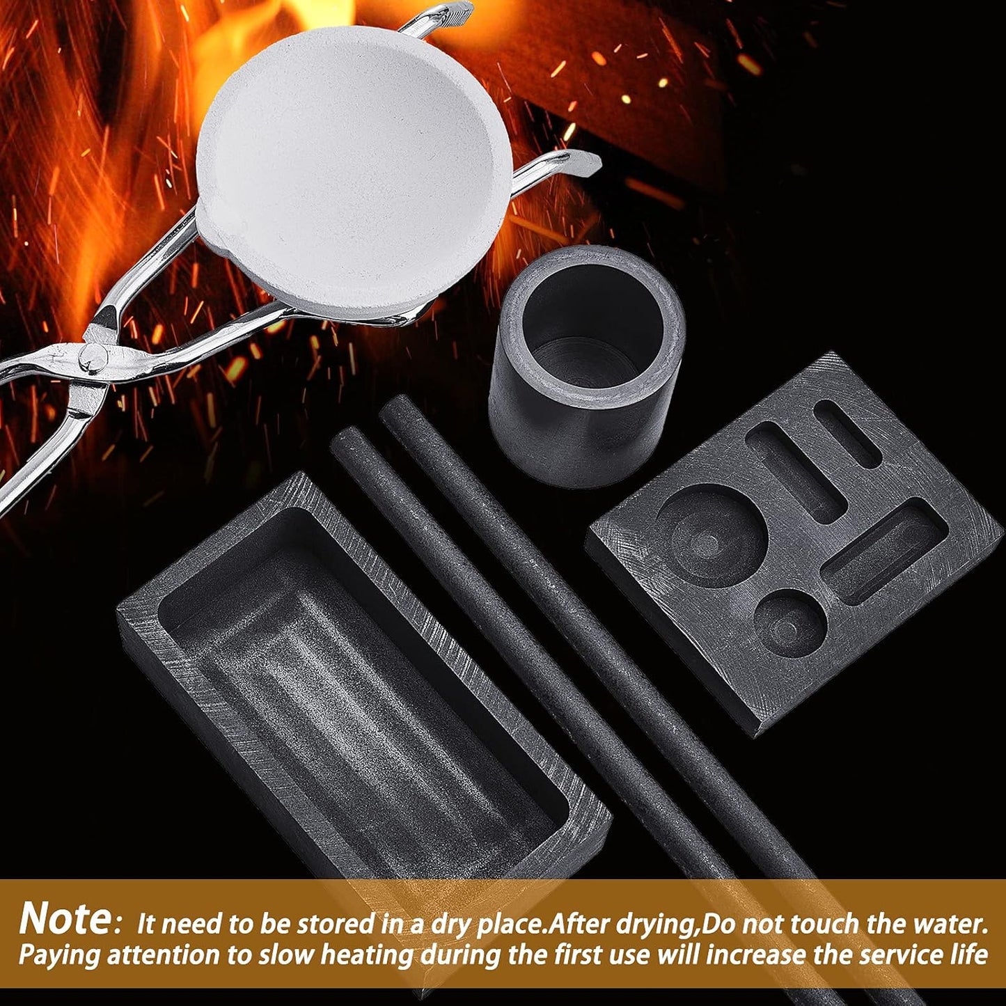 7 Pieces Graphite Torch Melting Casting Kit, Including 2 Graphite Crucible Stir Stick, Graphite Casting Mould V1258-DP02-C-308