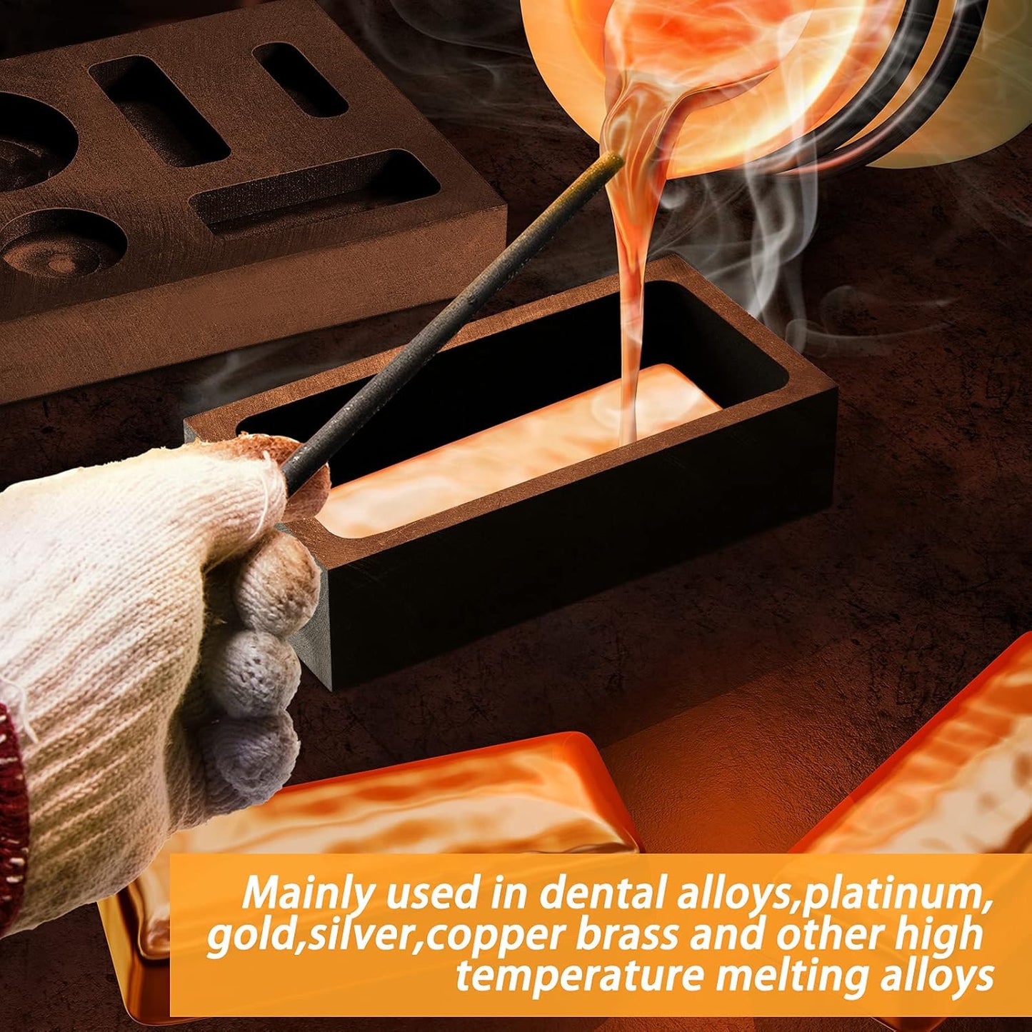 7 Pieces Graphite Torch Melting Casting Kit, Including 2 Graphite Crucible Stir Stick, Graphite Casting Mould V1258-DP02-C-308