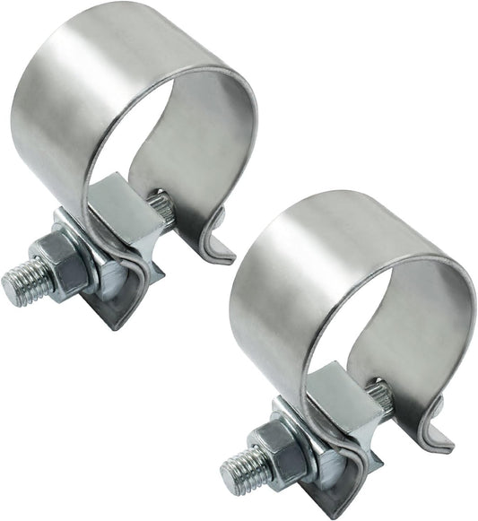1.75 inch Exhaust Clamp 1 3/4" Stainless Steel Narrow Band Muffler Clamp, 2Pcs V1258-DP02-C-3084