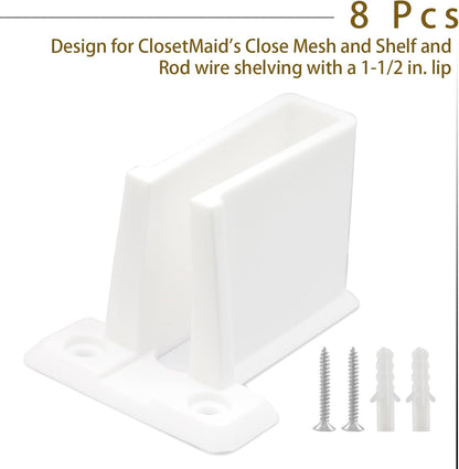 8 Pcs Wire Shelf End Brackets: Closet Maid Support, Wall Mount, White, Polyvinyl Chloride V1258-DP02-C-3088
