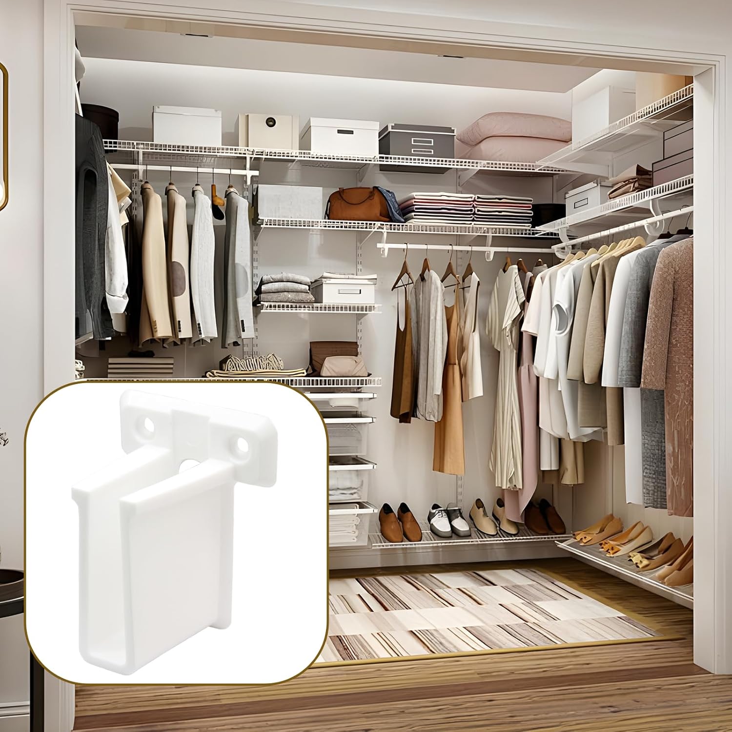 8 Pcs Wire Shelf End Brackets: Closet Maid Support, Wall Mount, White, Polyvinyl Chloride V1258-DP02-C-3088