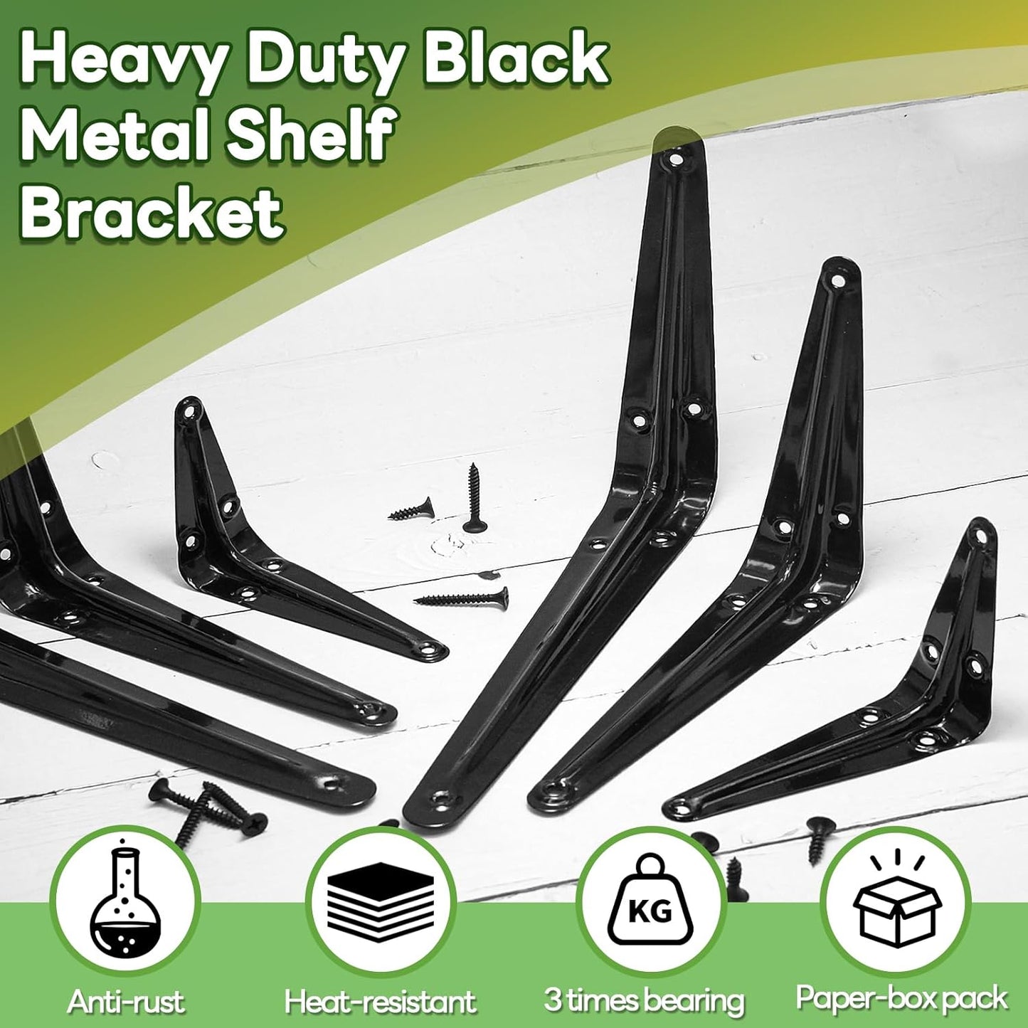 24 Pack Shelf Brackets 8 x 6 Inch, Heavy Duty Black Metal Floating Shelf Bracket, L Bracket Corner Brace V1258-DP02-C-3091