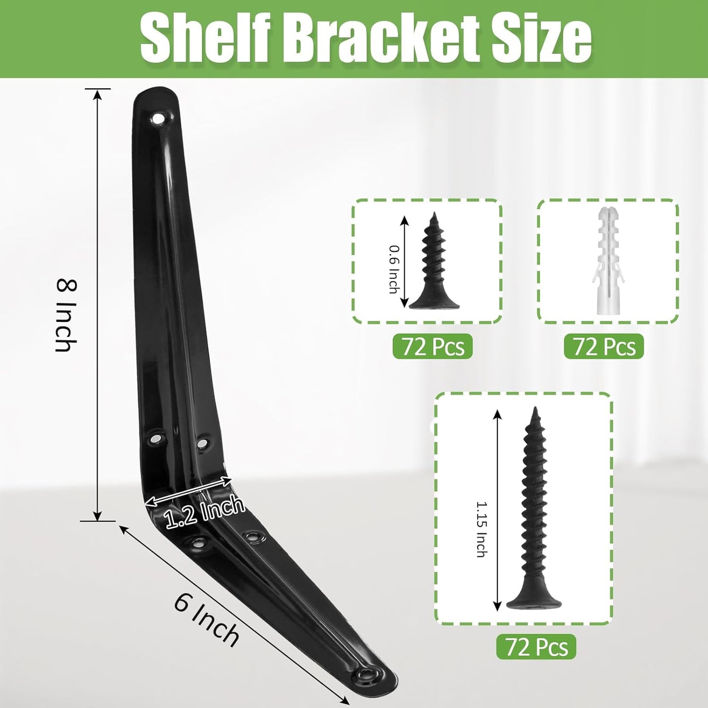 24 Pack Shelf Brackets 8 x 6 Inch, Heavy Duty Black Metal Floating Shelf Bracket, L Bracket Corner Brace V1258-DP02-C-3091