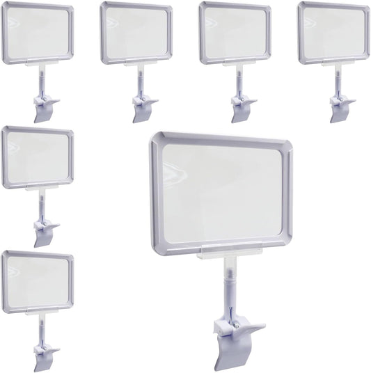 7 Pack White Acrylic Sign Holder with Clamp, 7x9 Inch Double Head Display Clips with Rotating Base and Sign V1258-DP02-C-3097