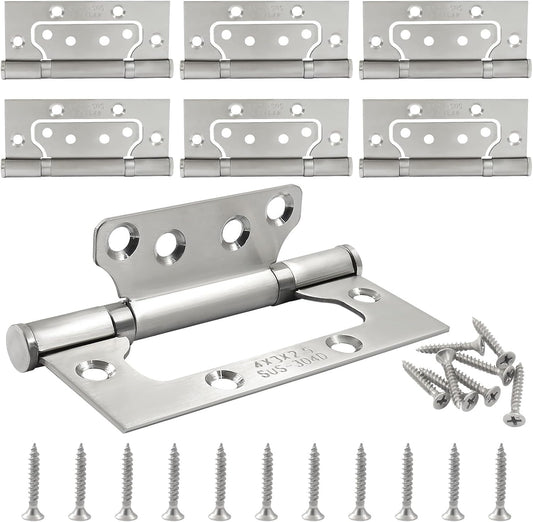6 Pack Silver Non Mortise Door Hinges, 4"x3" Stainless Steel Bifold Door Hinges Thicken Heavy Duty Interior V1258-DP02-C-3098