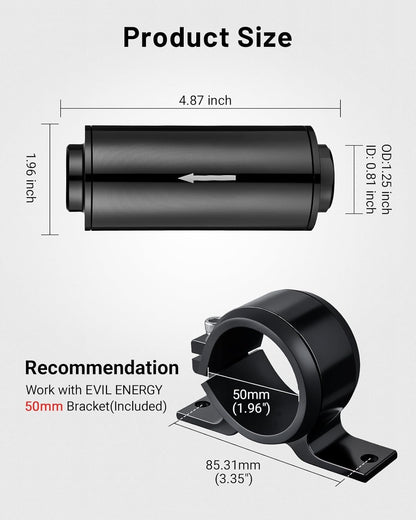 Inline Fuel Filter 10 Micron with 6AN 8AN 10AN Adapter&Bracket Clamp 50MM Universal V1258-DP02-C-3099