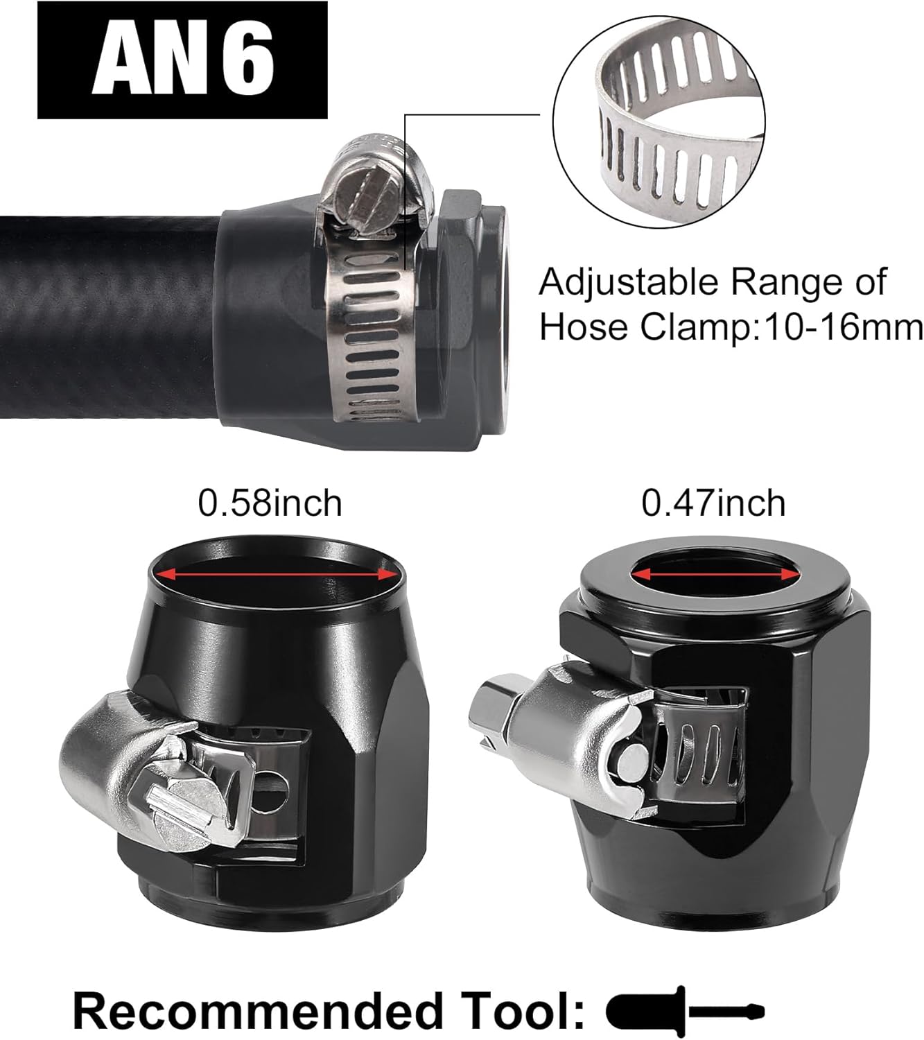 6AN Hose Finisher Clamp Aluminium Black for Stainless Braided Hoses,Rubber Hoses End Finisher V1258-DP02-C-3108