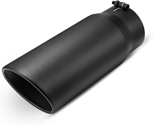 5" to 6" Diesel Exhaust Tip for Trucks, Universal Bolt-On, Black Powder Coated Stainless Steel, 15" Length V1258-DP02-C-3116