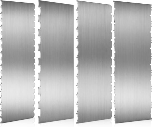 4 Pieces Stainless Steel Cake Scraper Smoother Large Double Sided Patterned Edge Stripe 9 Inch Metal Cake V1258-DP02-C-312