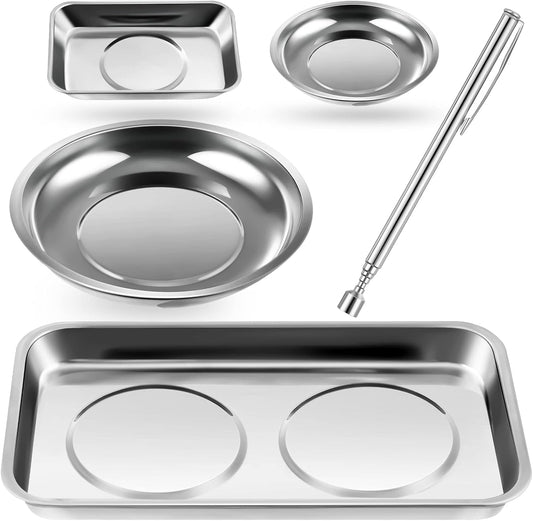 4 pcs Magnetic Tray with Magnetic Pin Screw Bolt Holder Round Magnet Parts Bowl Stainless Steel Pickup Tool V1258-DP02-C-313