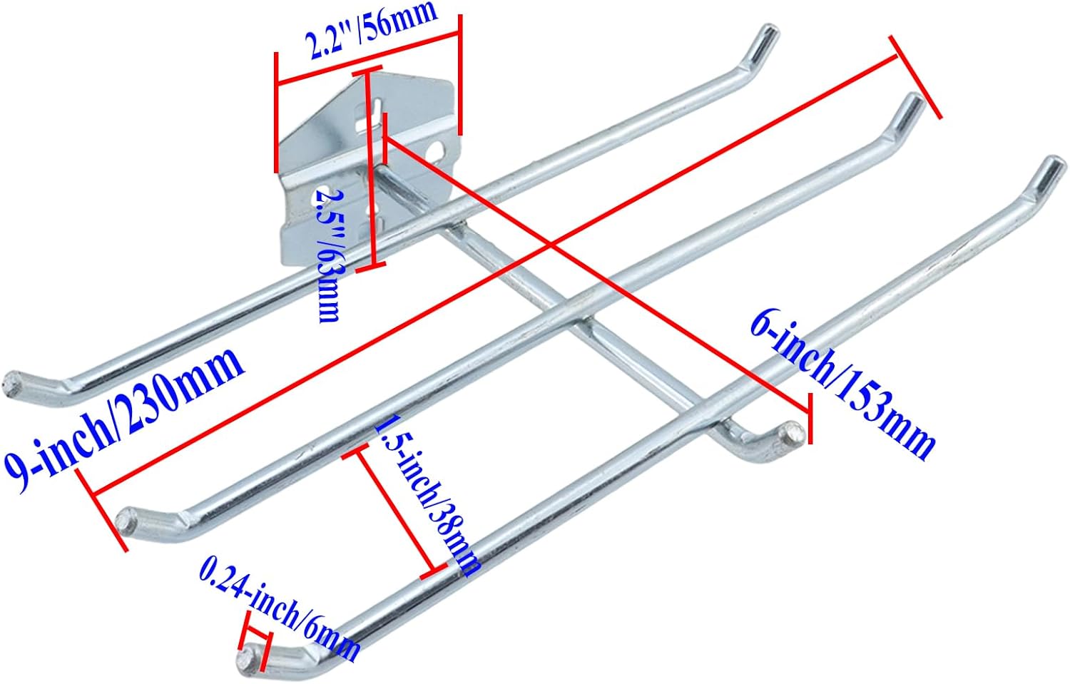 Pegboard Hooks Heavy Duty Metal Steel 3/8" Square Hole Peg Hooks with 6 Bars Suitbale for 1.5" Spaced V1258-DP02-C-3131