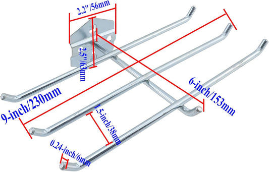 Pegboard Hooks Heavy Duty Metal Steel 3/8" Square Hole Peg Hooks with 6 Bars Suitbale for 1.5" Spaced V1258-DP02-C-3131