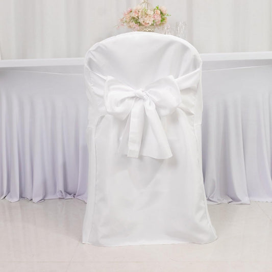 Efavormart 10 Pack White Linen Polyester Folding Chair Covers for Party Dining Chairs Reusable Wedding Chair V1258-DP02-C-3140
