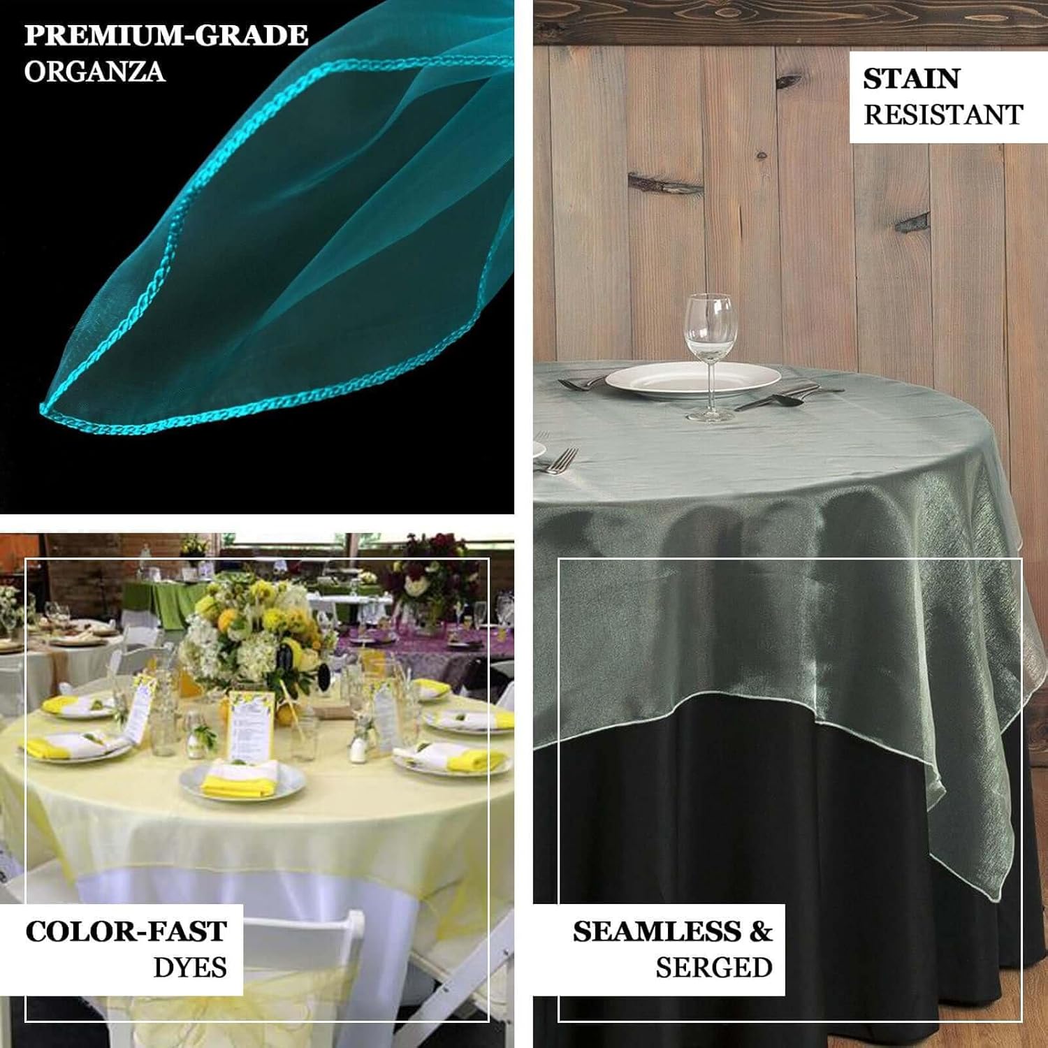 Efavormart 10 Pack Organza Table Overlay 72"x72" Gold - Sheer Table Topper V1258-DP02-C-3145