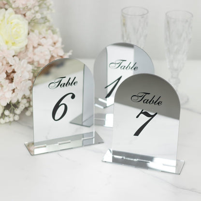 Efavormart Wedding Table Numbers 1-10 - Silver Mirror Arch Acrylic with Black Print & Stands for Elegant V1258-DP02-C-3148