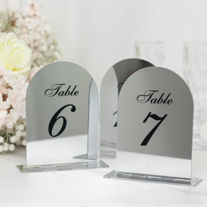 Efavormart Wedding Table Numbers 1-10 - Silver Mirror Arch Acrylic with Black Print & Stands for Elegant V1258-DP02-C-3148