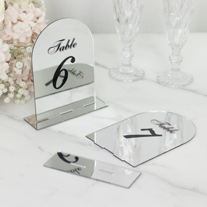 Efavormart Wedding Table Numbers 1-10 - Silver Mirror Arch Acrylic with Black Print & Stands for Elegant V1258-DP02-C-3148