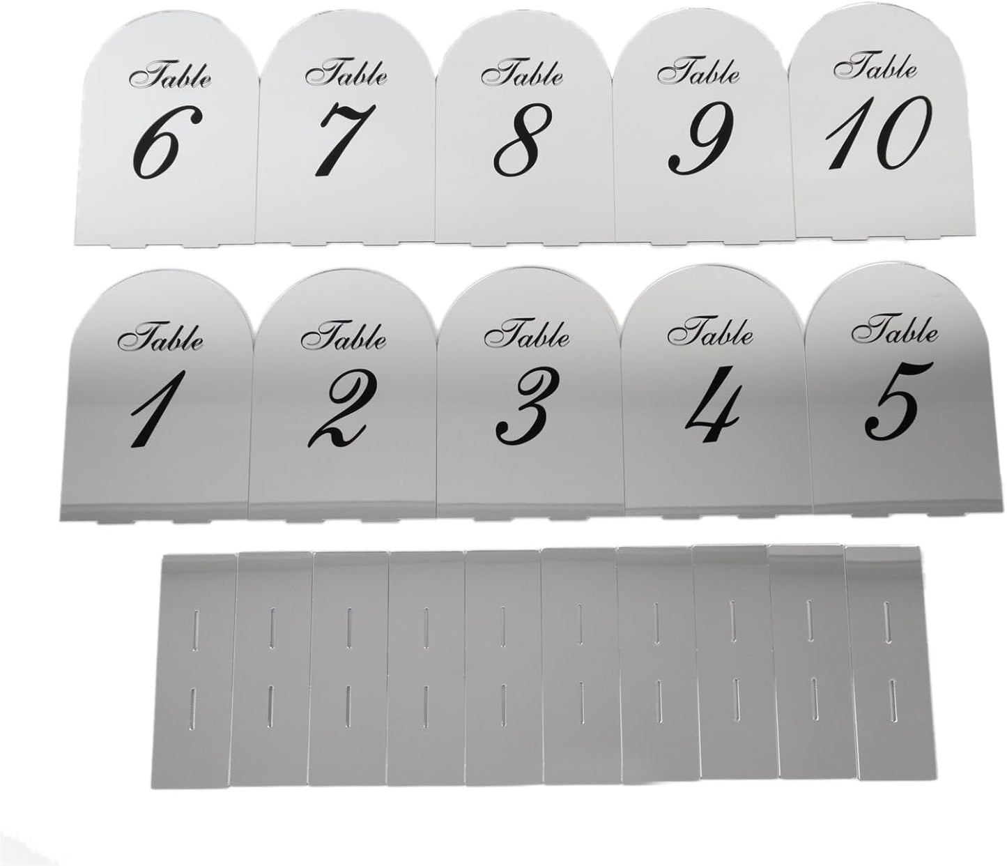 Efavormart Wedding Table Numbers 1-10 - Silver Mirror Arch Acrylic with Black Print & Stands for Elegant V1258-DP02-C-3148