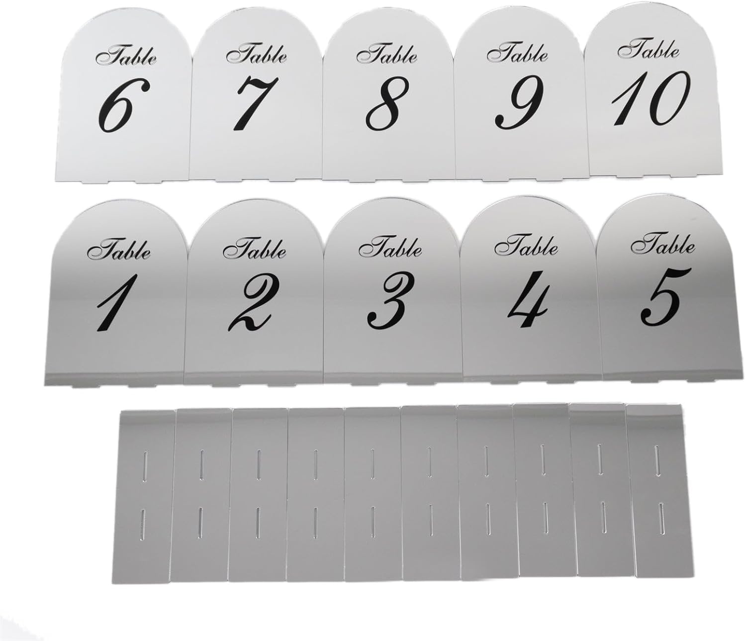 Efavormart Wedding Table Numbers 1-10 - Silver Mirror Arch Acrylic with Black Print & Stands for Elegant V1258-DP02-C-3148