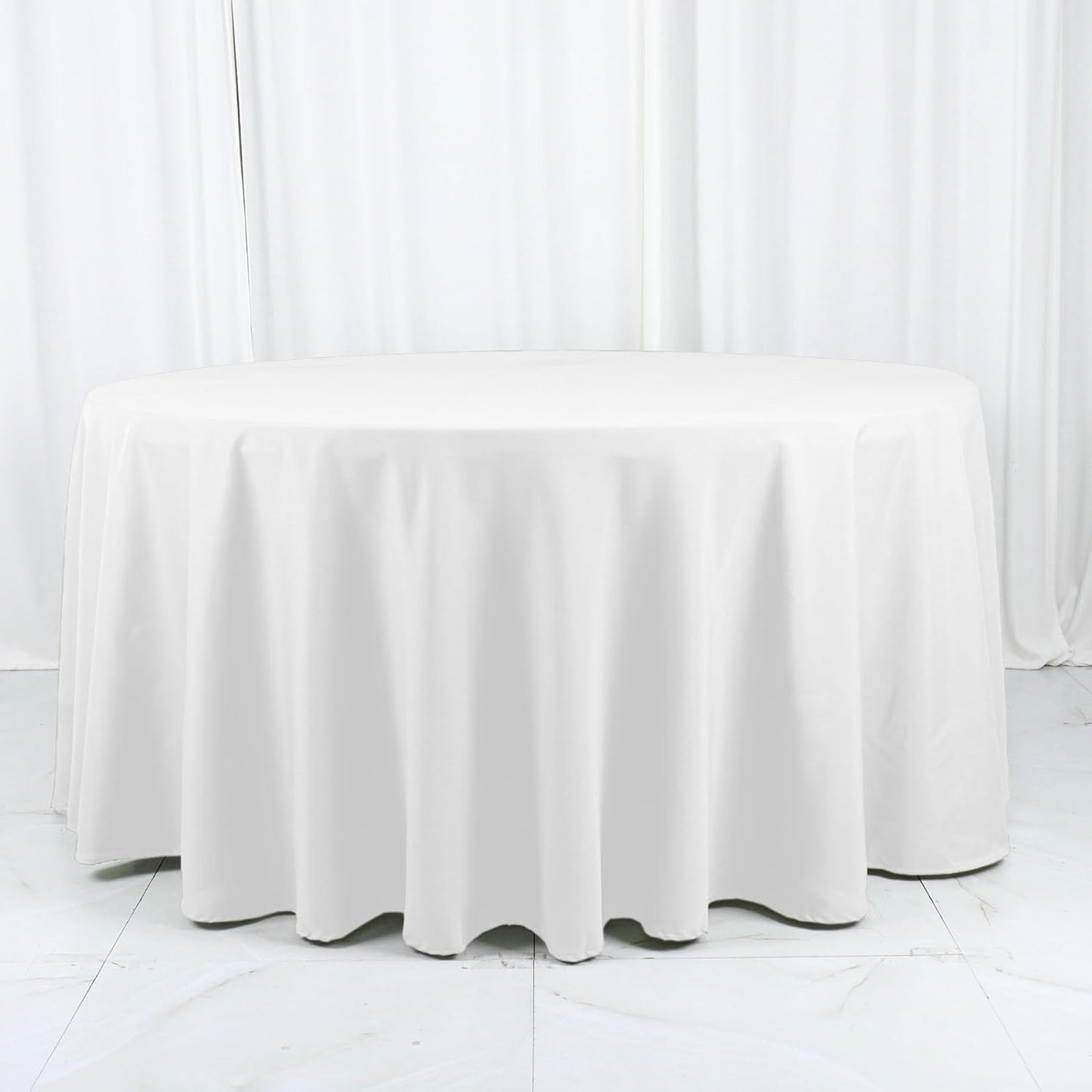 Efavormart White Cotton Blend Round Tablecloth 120" Seamless for 5 Foot Table with Floor-Length Drop V1258-DP02-C-3153