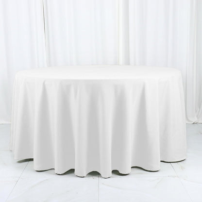 Efavormart White Cotton Blend Round Tablecloth 120" Seamless for 5 Foot Table with Floor-Length Drop V1258-DP02-C-3153