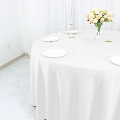 Efavormart White Cotton Blend Round Tablecloth 120" Seamless for 5 Foot Table with Floor-Length Drop V1258-DP02-C-3153