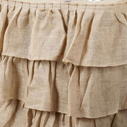 Efavormart 3 Tier Rustic Elegant Ruffled Burlap Table Skirt for Kitchen Dining Catering Wedding Party V1258-DP02-C-3154
