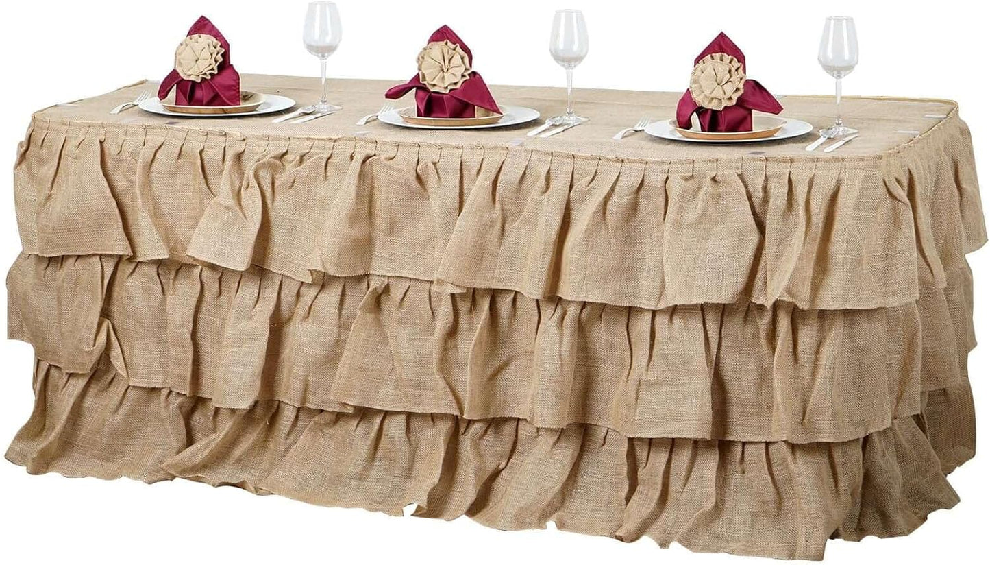 Efavormart 3 Tier Rustic Elegant Ruffled Burlap Table Skirt for Kitchen Dining Catering Wedding Party V1258-DP02-C-3154