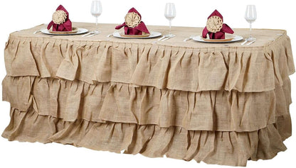 Efavormart 3 Tier Rustic Elegant Ruffled Burlap Table Skirt for Kitchen Dining Catering Wedding Party V1258-DP02-C-3154