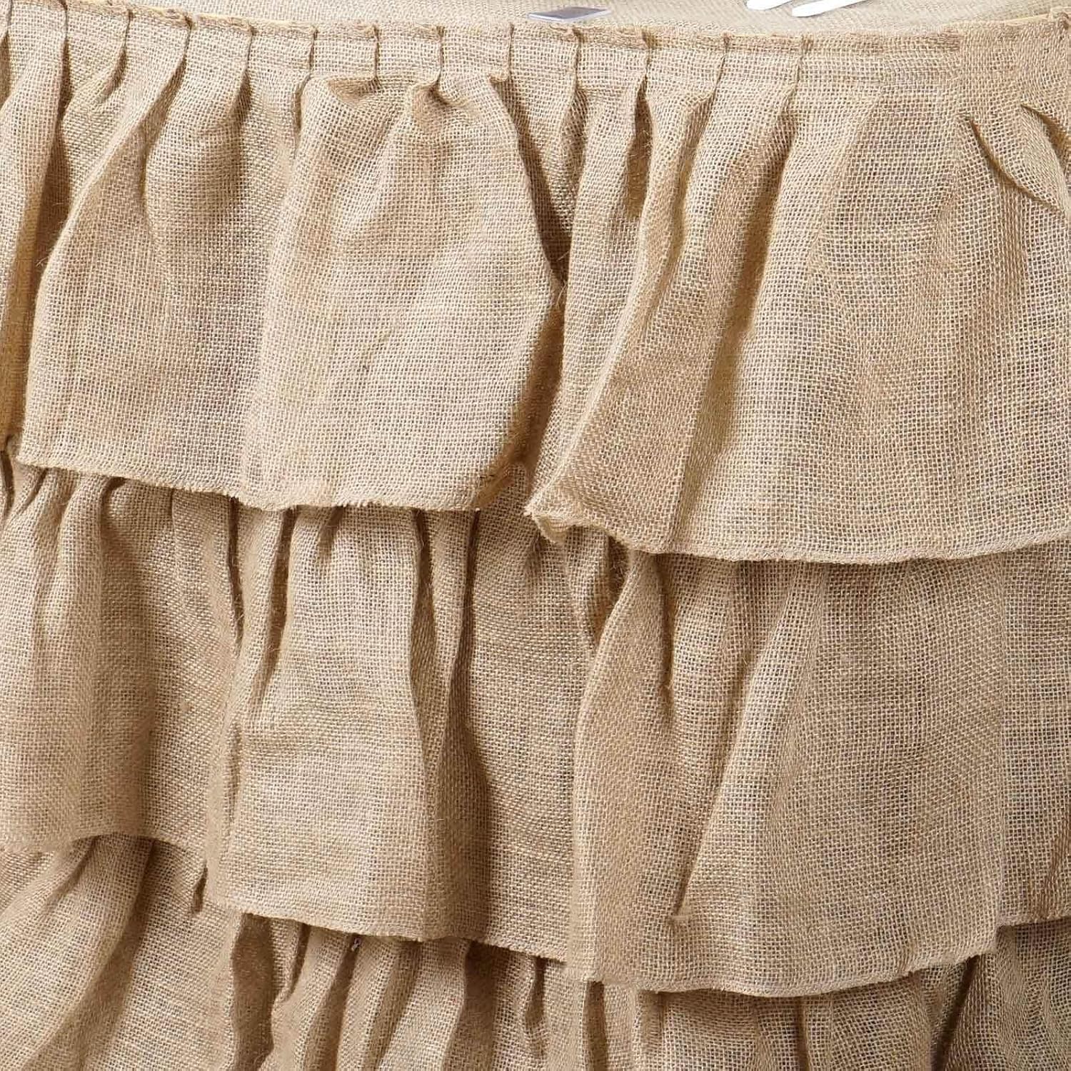 Efavormart 3 Tier Rustic Elegant Ruffled Burlap Table Skirt for Kitchen Dining Catering Wedding Party V1258-DP02-C-3154