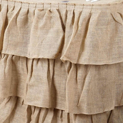 Efavormart 3 Tier Rustic Elegant Ruffled Burlap Table Skirt for Kitchen Dining Catering Wedding Party V1258-DP02-C-3154