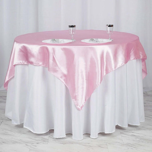 Efavormart Pack of 5 | 60" Satin Square Tablecloth Overlay for Wedding Catering Party Table Decorations Pink V1258-DP02-C-3155