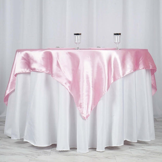 Efavormart Pack of 5 | 60" Satin Square Tablecloth Overlay for Wedding Catering Party Table Decorations Pink V1258-DP02-C-3155