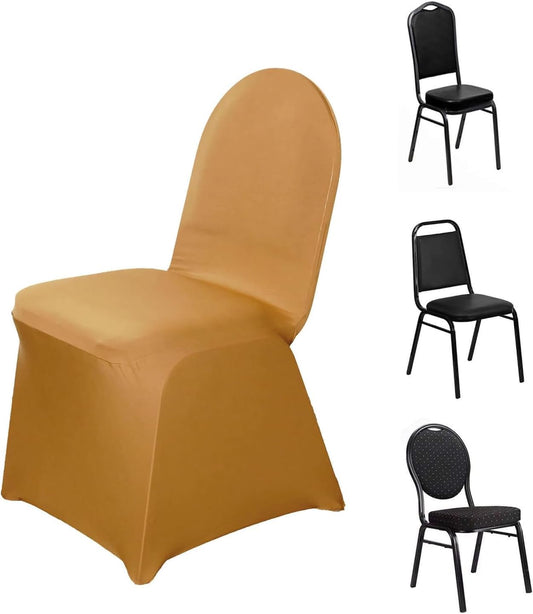 Efavormart 10 PCS Spandex Stretch Gold Chair Covers Universal Banquet Chair Covers for Party Dining with Foot V1258-DP02-C-3157