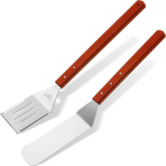 2 Pieces BBQ Extra Long Grill Turner and Grill Spatula, Stainless Steel Barbecue Grilling Accessories, V1258-DP02-C-316