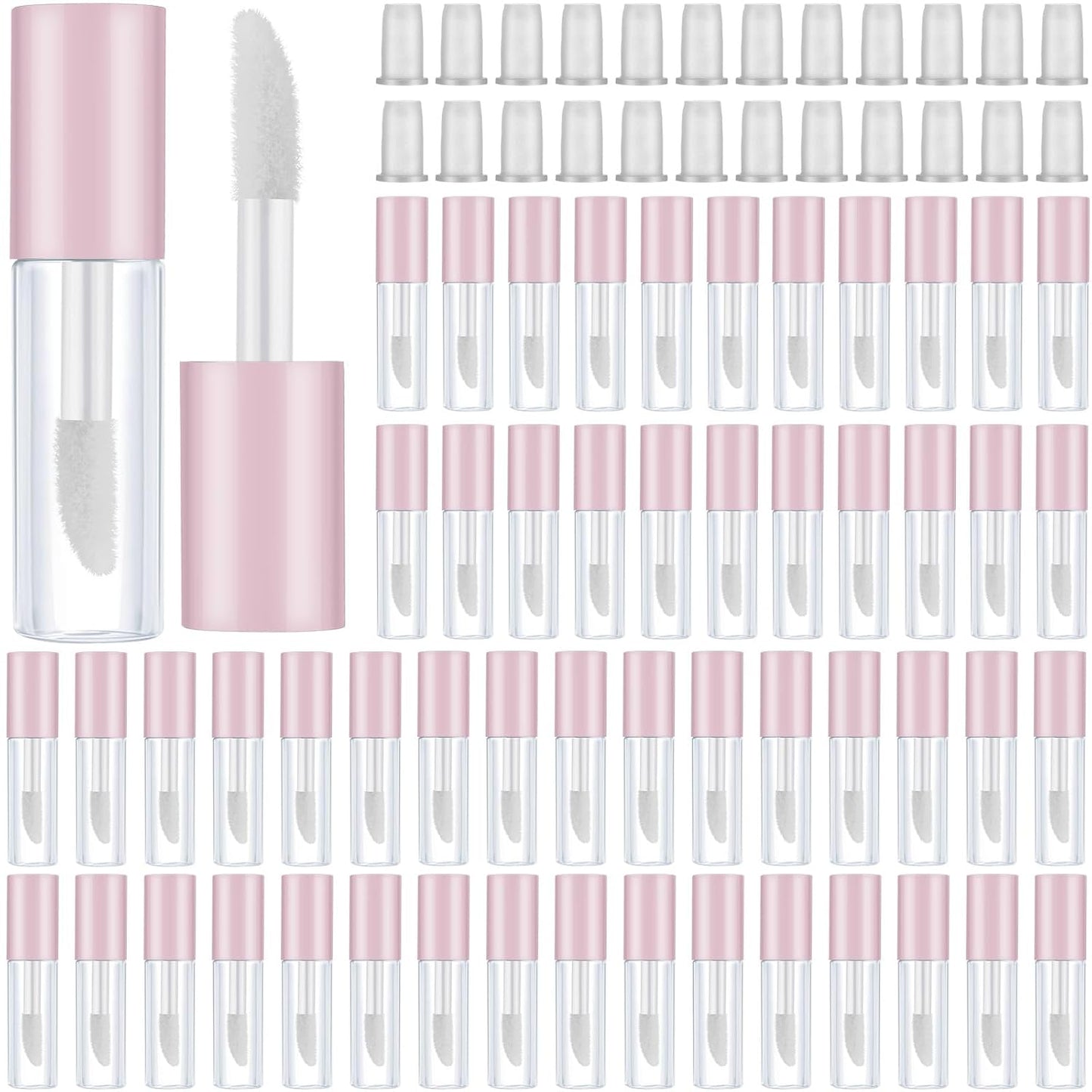 100 Pieces 1.2 ml Clear Mini Lip Gloss Tube Refillable Empty Lip Balm Gloss Containers for DIY Makeup, Pink V1258-DP02-C-3161