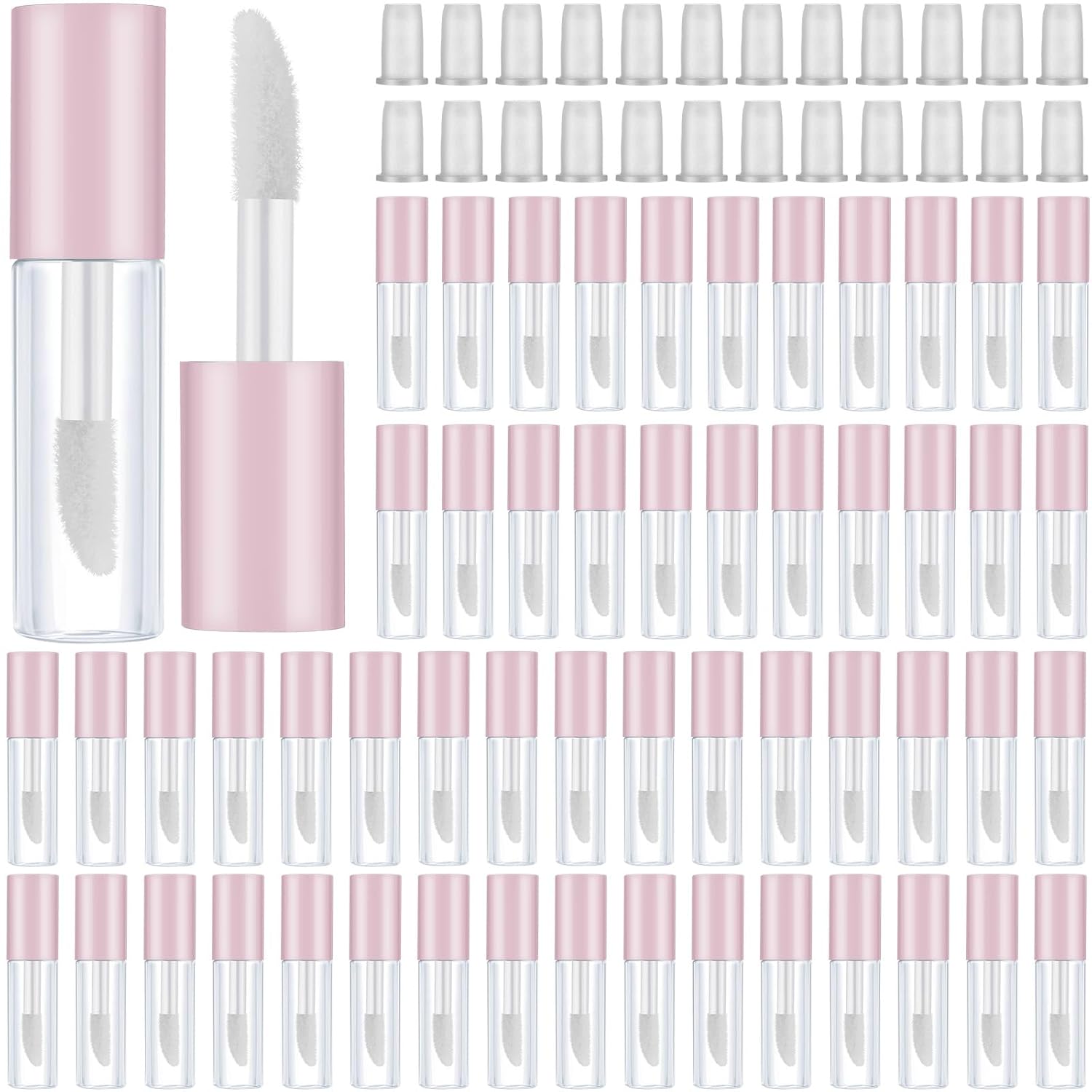 100 Pieces 1.2 ml Clear Mini Lip Gloss Tube Refillable Empty Lip Balm Gloss Containers for DIY Makeup, Pink V1258-DP02-C-3161