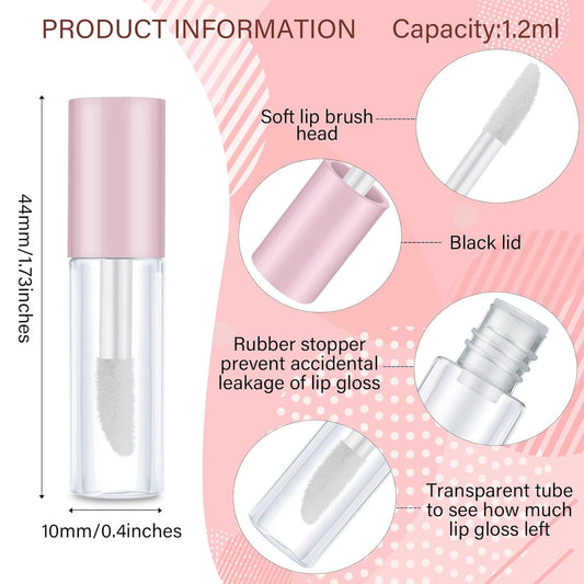 100 Pieces 1.2 ml Clear Mini Lip Gloss Tube Refillable Empty Lip Balm Gloss Containers for DIY Makeup, Pink V1258-DP02-C-3161