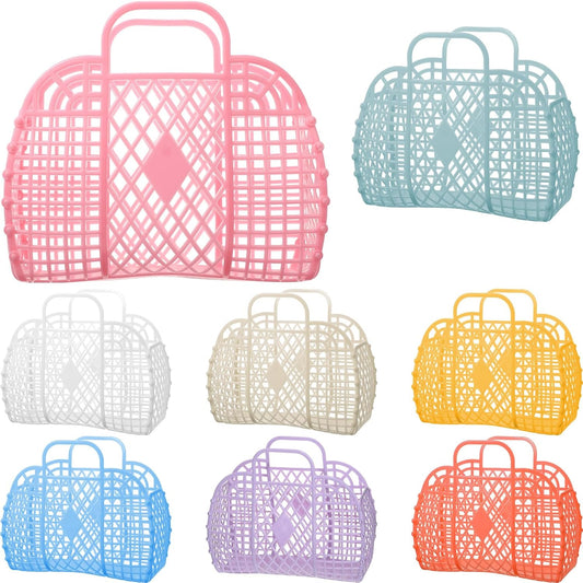 8 Pcs Jelly Bags Bulk Jelly Purse Plastic Basket Party Favor Beach Handbags Easter Egg Basket for Women Girls V1258-DP02-C-3162