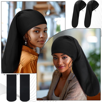 2 Pieces Satin Lined Unisex Jumbo Dreadlock Cap Long Dreads Hair Head Wrap Sleeping Cap Hair Accessories V1258-DP02-C-3167