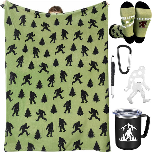 5 Pcs Bigfoot Sasquatch Gifts Sasquatch Lovers Gift with Large Blanket 12 oz Insulated Tumbler Socks Can V1258-DP02-C-317