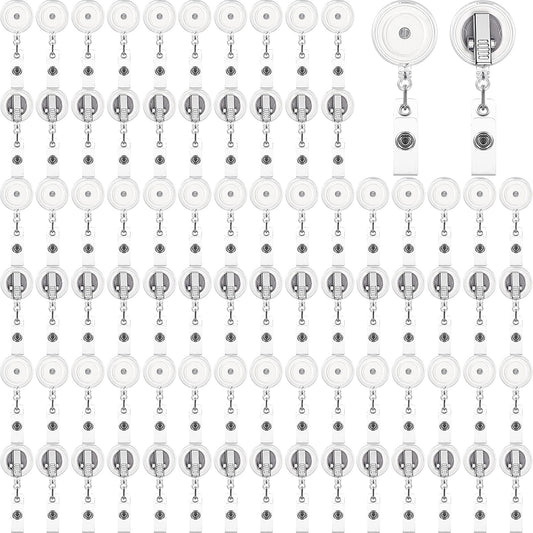 100 Pcs Translucent Retractable Badge Reels Round ID Badge Holders Nursing Name Reels with Swivel Alligator V1258-DP02-C-3171