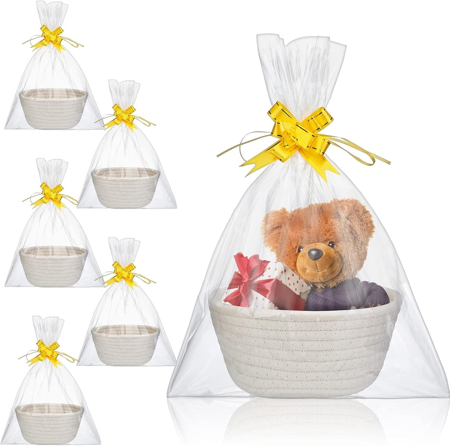 6 Sets Small Gift Baskets Empty Bulk Woven Cotton Basket with Bags Ribbons Easter Rabbit Candy Eggs Basket V1258-DP02-C-3172