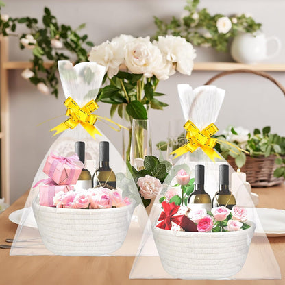 6 Sets Small Gift Baskets Empty Bulk Woven Cotton Basket with Bags Ribbons Easter Rabbit Candy Eggs Basket V1258-DP02-C-3172