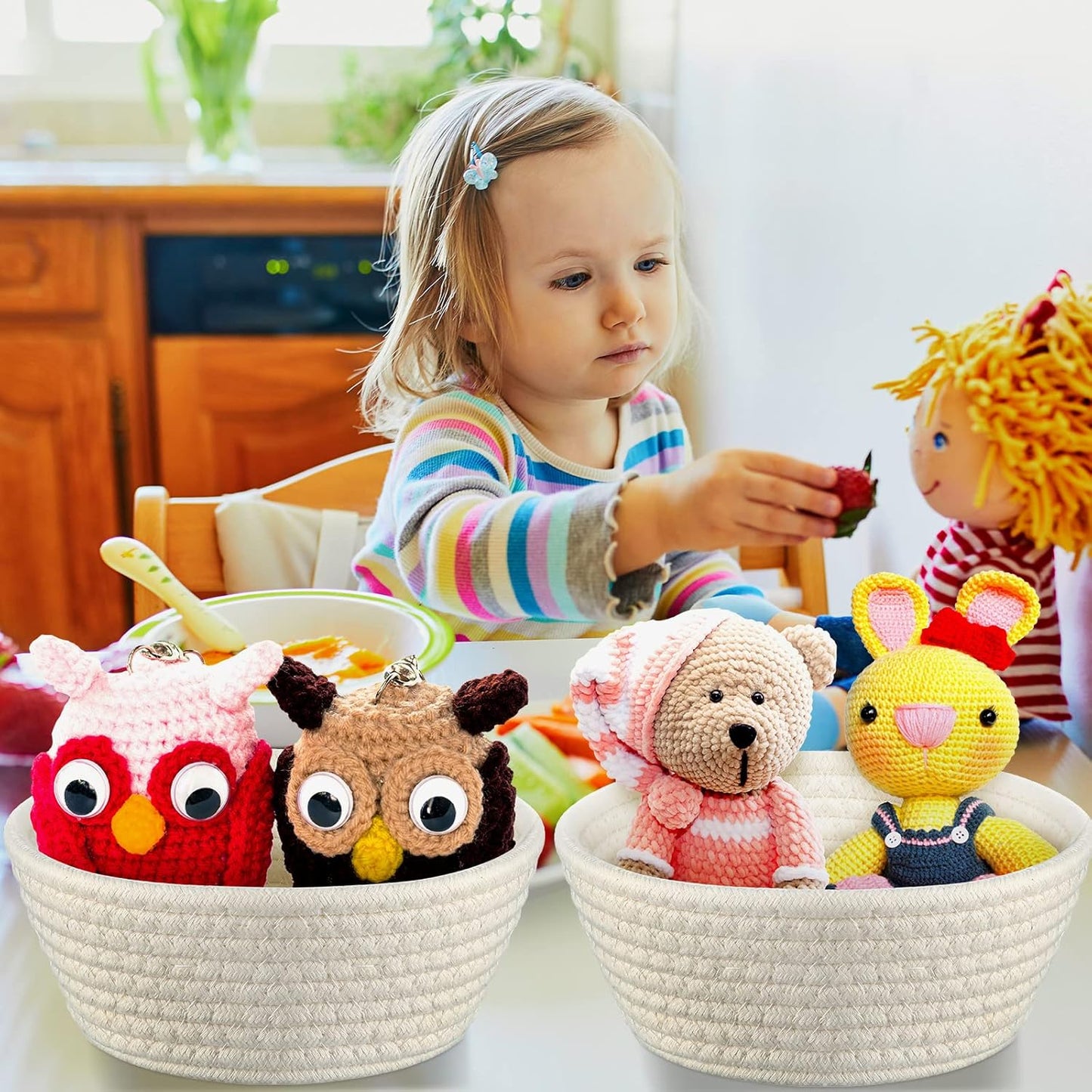 6 Sets Small Gift Baskets Empty Bulk Woven Cotton Basket with Bags Ribbons Easter Rabbit Candy Eggs Basket V1258-DP02-C-3172
