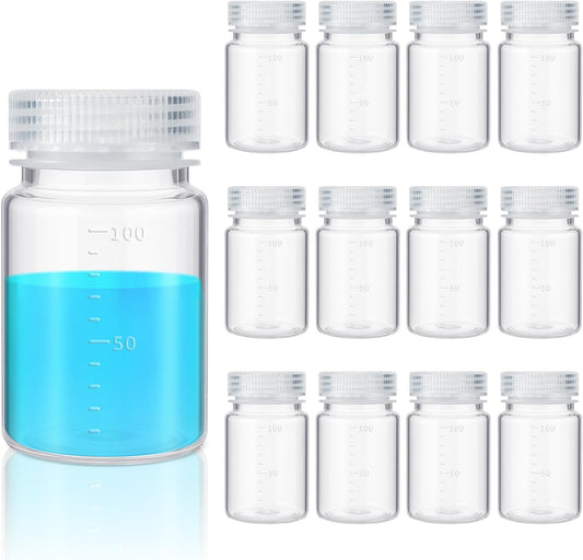 12 Pcs Plastic Sample Bottles with Screw Cap, Liquid Containers with Lid for Lab Reagent Sample Medicine Pill V1258-DP02-C-3180