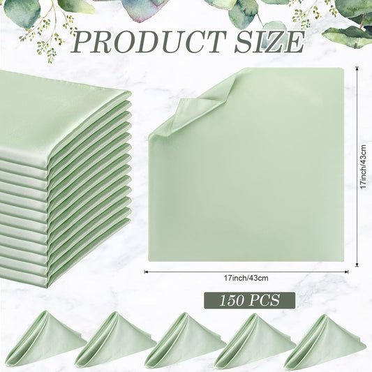 150 Pcs Satin Napkin Bulk 17 x 17 Inch Square Silk Table Napkin Soft Dinner Napkins Decor Elegant Satin V1258-DP02-C-3184